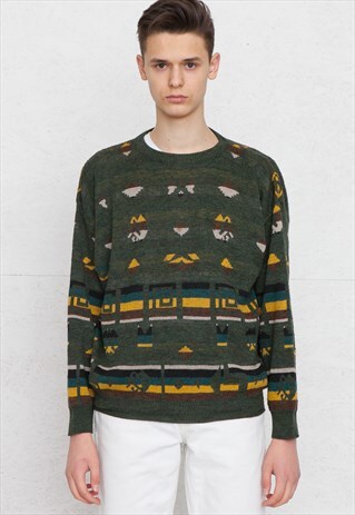 VINTAGE GREEN ROUND NECK KNIT JUMPER