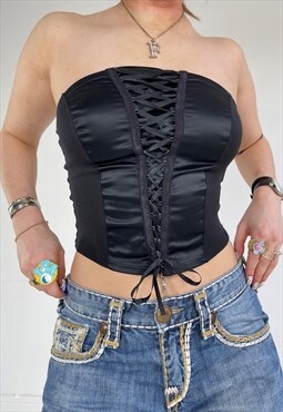 Y2k Corset Top Lace Up Vintage Tube Top Bustier 90s