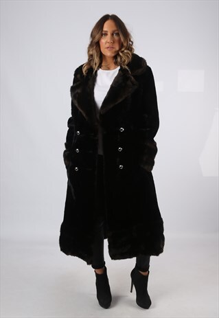 FAUX FUR COAT JACKET LONG MID VINTAGE UK 10 (J7V)