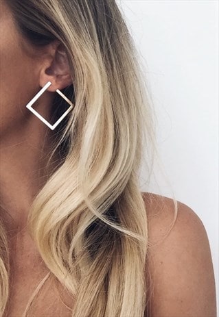 OPEN SQUARE GEOMETRIC EARRINGS - SILVER
