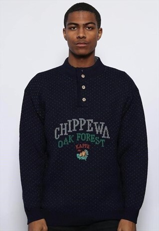 VINTAGE KAPPA BUTTON UP WOOL JUMPER BLUE