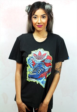 1990S VINTAGE BRANDED BLACK GRAFFITI PRINT T-SHIRT