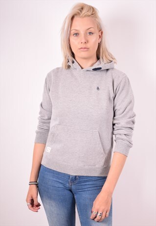 PENGUIN WOMENS VINTAGE HOODIE JUMPER MEDIUM GREY 90S
