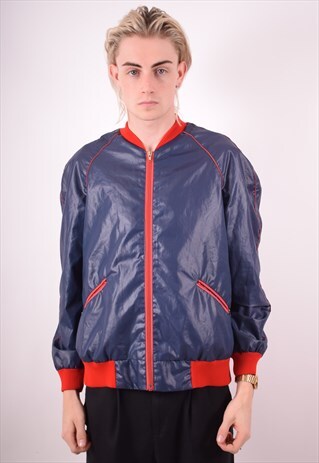 MENS VINTAGE BOMBER JACKET MEDIUM NAVY BLUE 90S
