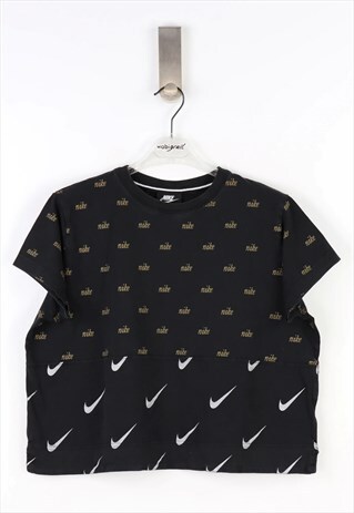 Nike Logo Patterned Crop Top T-shirt in Black - L