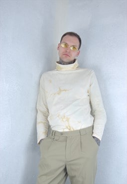 Vintage y2k rave tie-dye fitting turtleneck jumper in cream
