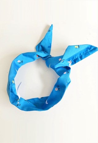 Blue Cotton Wide Wire Headband