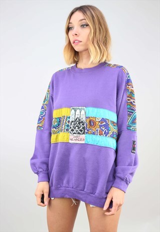 VINTAGE 90S OVERSIZED PURPLE PATTERNED SWEATSHIRT