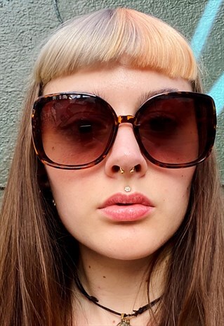 VINTAGE INSPIRED SUNGLASSES BIG SQUARE SHAPE BROWN LEOPARD