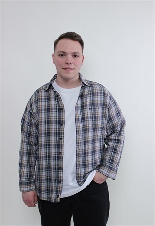 Vintage Plaid grey shirt, casual button up MEDIUM size 