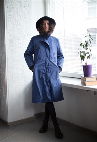 VINTAGE 90'S NAVY HIGH COLLAR PARKA COAT