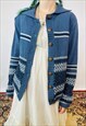 VINTAGE GRANDAD KNITTED 90S ABSTRACT COTTAGE BOHO CARDIGAN