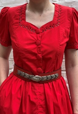 80s Bright Red Leather Snake Waist Belt