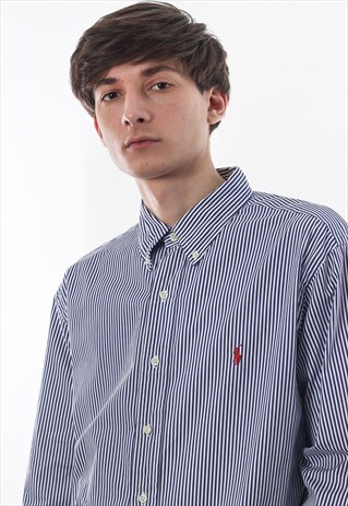 VINTAGE POLO RALPH LAUREN 90S WHITE BLUE STRIPED LONG SLEEVE