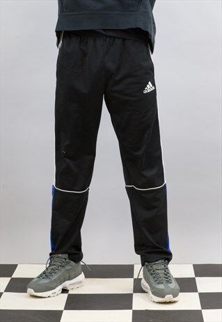 BLACK ADIDAS TRACK PANTS WITH BLUE ACCENT
