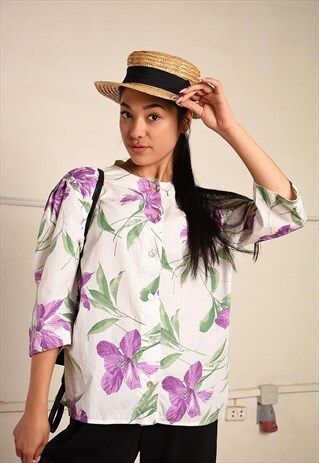 90'S RETRO FLORAL PARIS CHIC FESTIVAL BLOUSE TOP