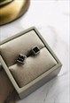 Silver square black cz stud earrings for men