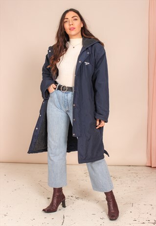 VINTAGE 90S REEBOK LONG PADDED JACKET IN BLUE