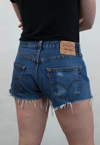 VINTAGE DARK BLUE LEVI'S HIGH WAISTED SHORTS