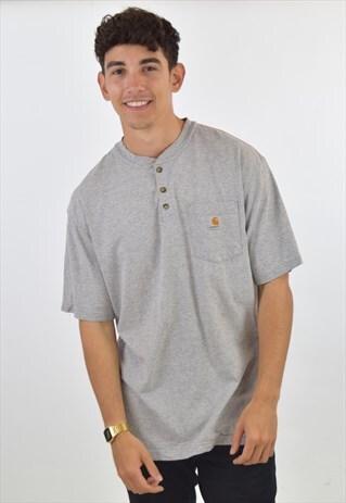 VINTAGE 90S GREY CARHARTT BUTTONED T SHIRT