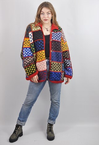 VINTAGE PATCHWORK OVERSIZE CHUNKY CARDIGAN / JACKET