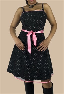 Vintage 90s Dress 50s Style Tulle Layer and Polka Dot Print 