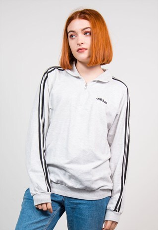 VINTAGE GREY ADIDAS QUARTER ZIP SWEATSHIRT JUMPER