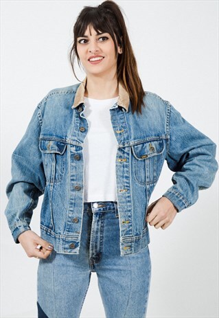 VINTAGE 80S LEE CONTRAST COLLAR DENIM JACKET / S8862