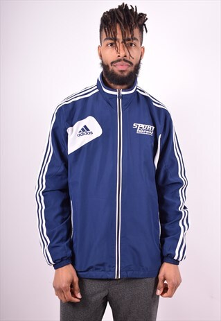ADIDAS MENS VINTAGE TRACKSUIT TOP JACKET MEDIUM BLUE 90'S
