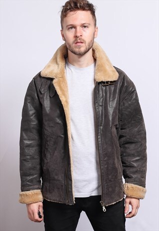 VINTAGE LEATHER AVIATOR FLEECE JACKET