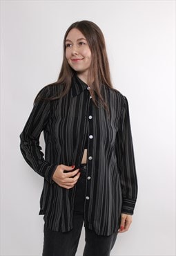 90s striped print long sleeve blouse, vintage minimalist 