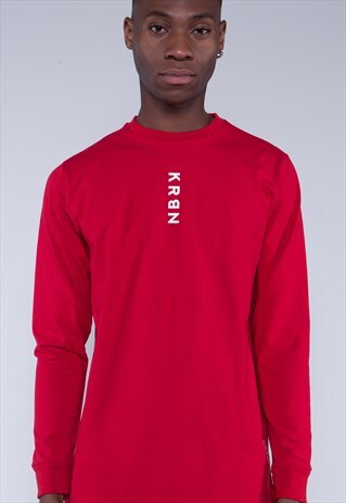 RED LONG SLEEVE T-SHIRT WITH RIBBED CUFF AND CHEST LOGO