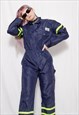 90S VINTAGE Y2K WORKWEAR NAVY NYLON NEON ALL IN ONE OVERALL