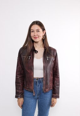 90s red leather jacket, vintage biker style leather crop 