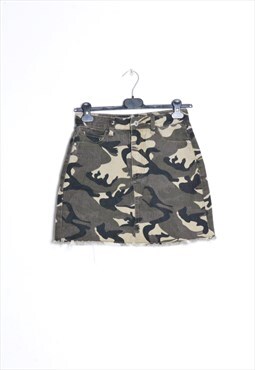 Y2K Khaki Camo Distressed Denim Mini Skirt