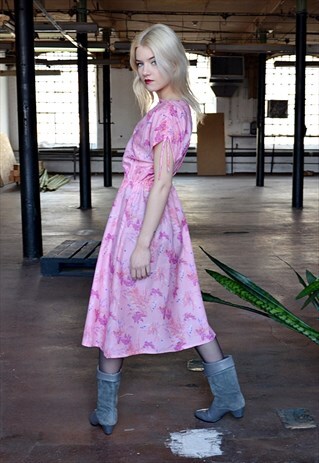80S VINTAGE PINK DRESS WITH FLOWERS