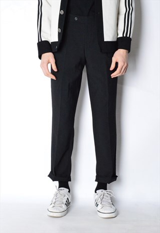 VINTAGE 90S BLACK MINIMALIST WOOL BLEND PANTS