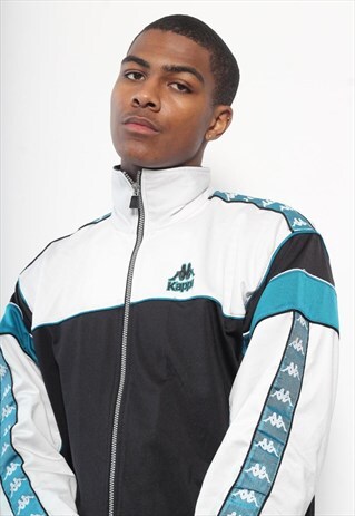 VINTAGE KAPPA TAPE LOGO TRACK JACKET BLACK AND WHITE