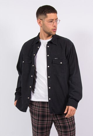 VINTAGE RIFLE BLACK DENIM SHIRT SNAP FASTEN