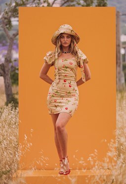 CARLA Cream Cherry Short Summer Mini Dress 