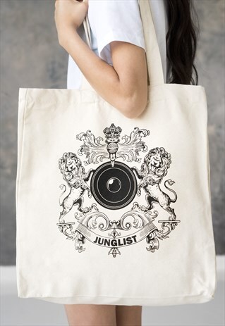 JUNGLIST COAT OF ARMS TOTE COTTON CANVAS MUSIC PRINTED BAG