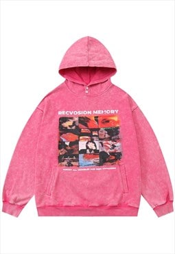 Psychedelic hoodie raver pullover vintage wash top in pink