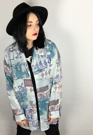VINTAGE PASTEL ABSTRACT PRINT SHIRT SIZE XL