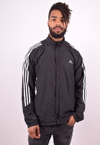 ADIDAS MENS VINTAGE TRACKSUIT TOP JACKET LARGE BLACK 90S