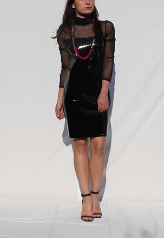VINTAGE BLACK VINYL/SHEER CHIC DRESS