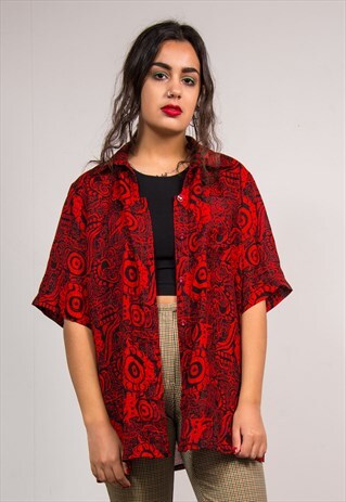 VINTAGE 90'S RED CRAZY PATTERN SHIRT BLOUSE