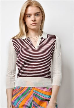 D&G vintage striped polo collar sweater in red white 