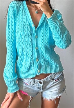 00s Ralph Lauren Turquoise Cable Knit Cardigan