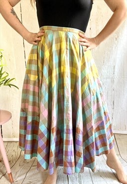 Vintage Pastel Checked 60's Gingham Midi Skirt