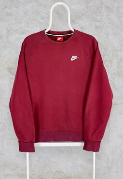 Nike Sweatshirt Red Embroidered Swoosh Small